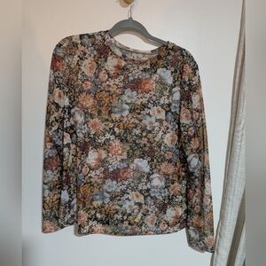 Sheer Floral Long Sleeve Women's Top, XL
